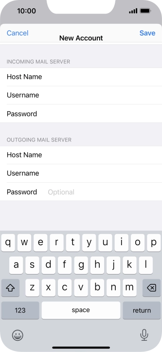 Press Password and key in the password for your email account. Please note that if you're using Vodafone's outgoing server, leave the password field empty.