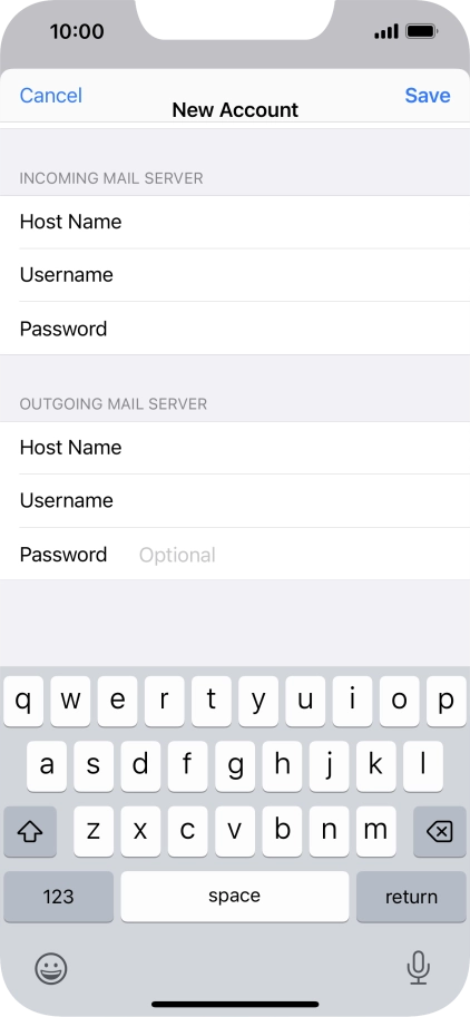 Press Password and key in the password for your email account. Please note that if you're using Vodafone's outgoing server, leave the password field empty.