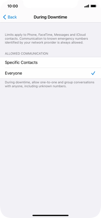 Press the required setting.