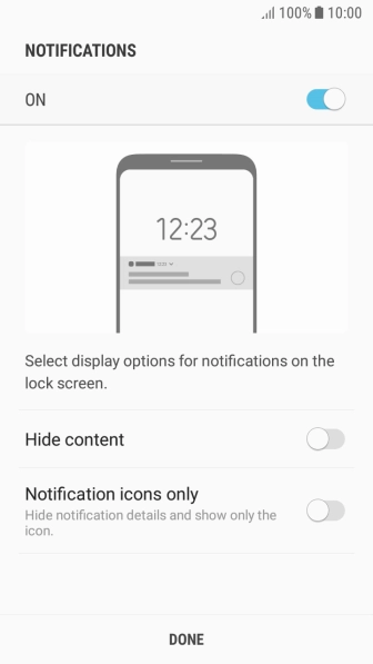 Press the required setting.