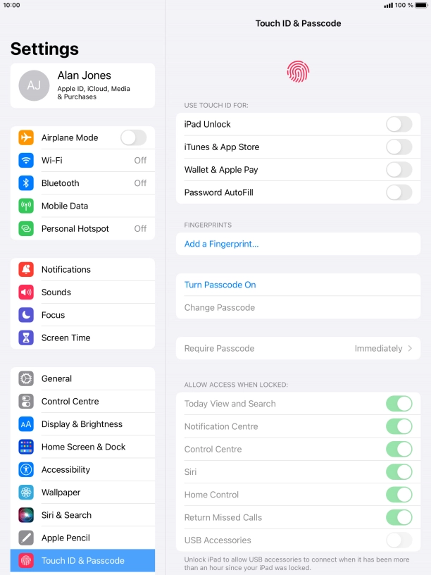Press Turn Passcode On and key in a lock code of your own choice twice. Press Turn Passcode On and key in a lock code of your own choice twice.