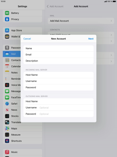 Press Username and key in the username for your email account. Please note that if you're using Vodafone's outgoing server, leave the username field empty.