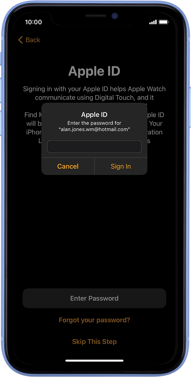 On your phone: Key in the password for your Apple ID and press Sign In.