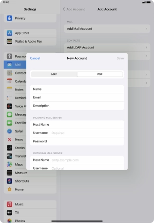 Press Username and key in the username for your email account.