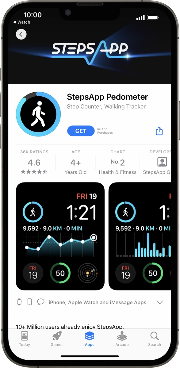 On your phone: Press GET and follow the instructions on the screen to install the app.