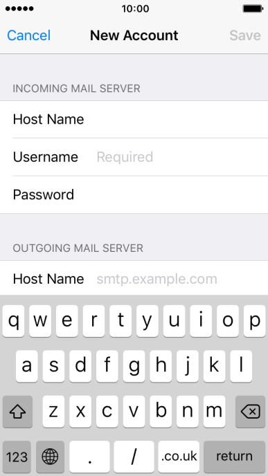 Press Username and key in the username for your email account.
