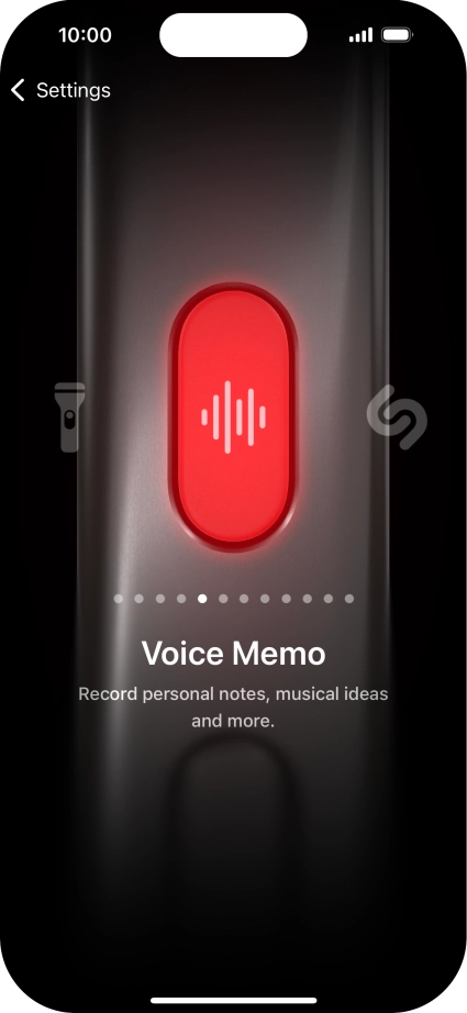 Slide your finger right or left on the screen to select the required function.