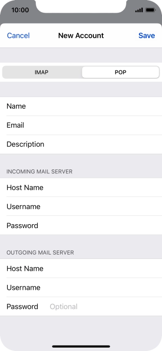 Press Password and key in the password for your email account. Please note that if you're using Vodafone's outgoing server, leave the password field empty.