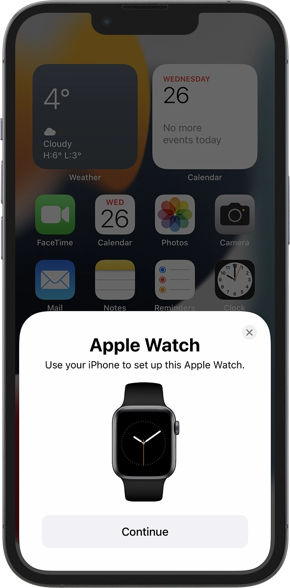 On your phone: Press Continue and follow the instructions on your phone to place the watch face in the middle of your phone's camera viewfinder.