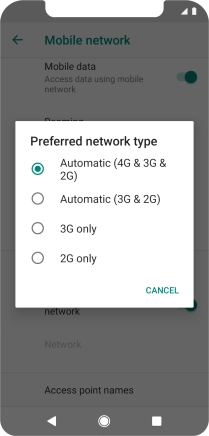 Press the required network mode.