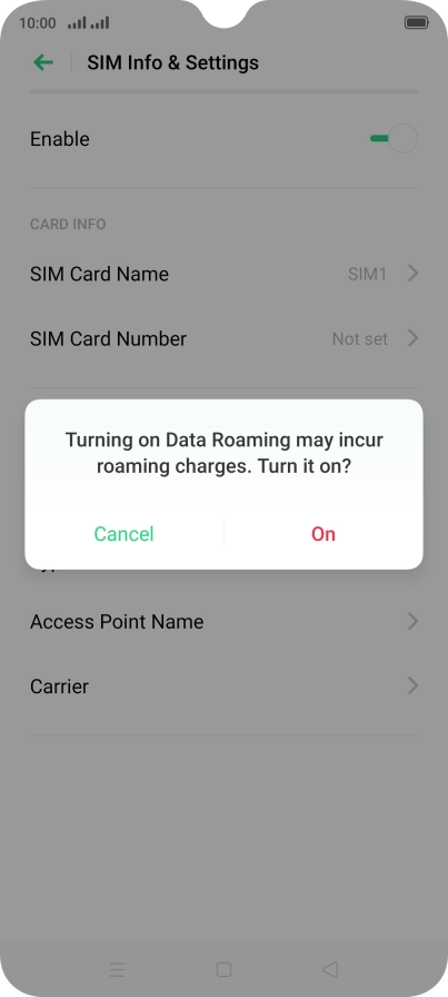 If you turn on the function, press On.