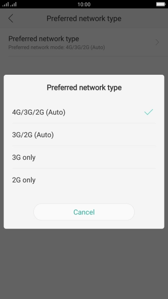 Press the required network mode.