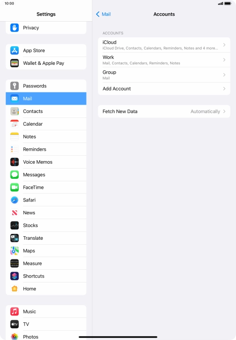 Press the name of the email account you've just set up. Press the name of the email account you've just set up.
