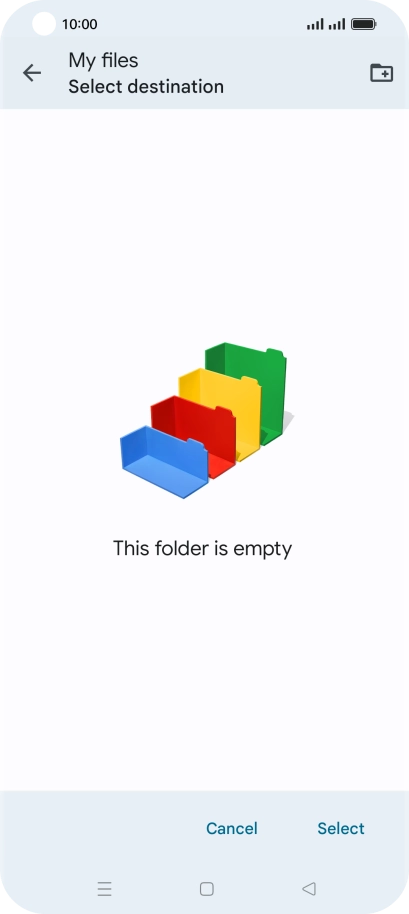 To create a new folder, press the new folder icon and follow the instructions on the screen to create a new folder.