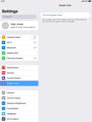 Press Turn On Screen Time.
