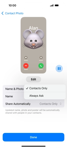 Press the required setting.