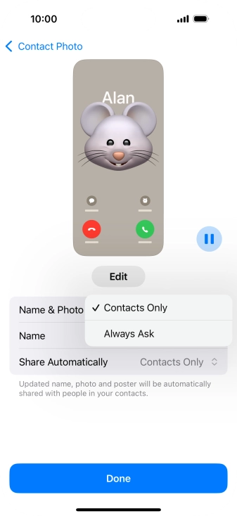 Press the required setting.