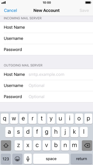 Press Host Name and key in the name of your email provider's outgoing server. Please note that if you can't send email messages when using your email provider's outgoing server, key in smtp.vodafone.net.au (Vodafone's outgoing server).
