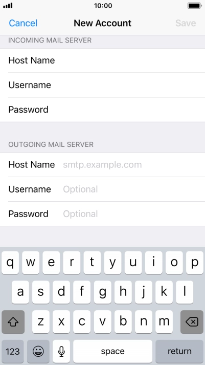 Press Host Name and key in the name of your email provider's outgoing server. Please note that if you can't send email messages when using your email provider's outgoing server, key in smtp.vodafone.net.au (Vodafone's outgoing server).