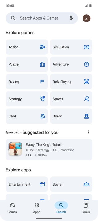 Press the search field.