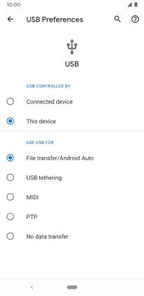 Press File transfer/Android Auto.