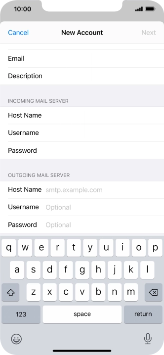 Press Host Name and key in the name or IP address of your email provider's outgoing server. Please note that if you can't send email messages when using your email provider's outgoing server, key in smtp.vodafone.net.au (Vodafone's outgoing server).