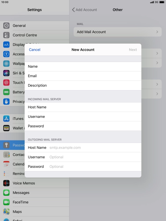 Press Host Name and key in the name of your email provider's outgoing server. Please note that if you can't send email messages when using your email provider's outgoing server, key in smtp.vodafone.net.au (Vodafone's outgoing server).