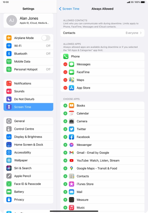 Press the remove icon next to the required app to remove it from the list of allowed apps during Downtime.