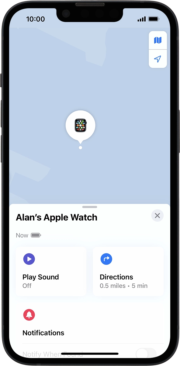 The latest position of your Apple Watch is displayed on the map.