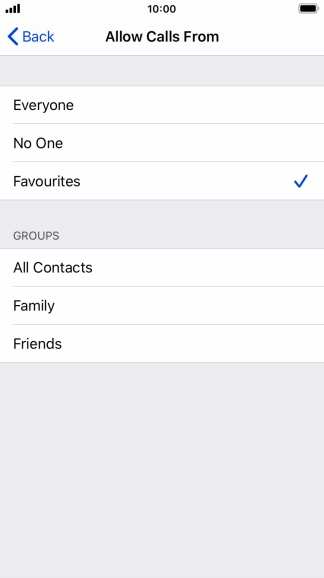 Press the required setting to select which contacts can call you even though Do Not Disturb is turned on.