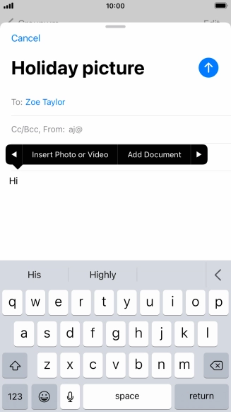 Press Insert Photo or Video and follow the instructions on the screen to attach a picture or a video clip.