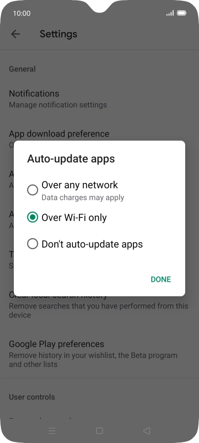 To turn on automatic update of apps using mobile network, press Over any network.