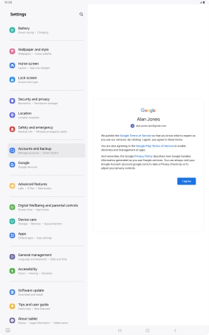 Press I agree and follow the instructions on the screen to select settings for your Google account.
