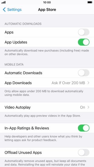 Press the indicators next to the required content types to turn the function on or off.