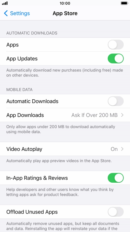 Press the indicators next to the required content types to turn the function on or off.