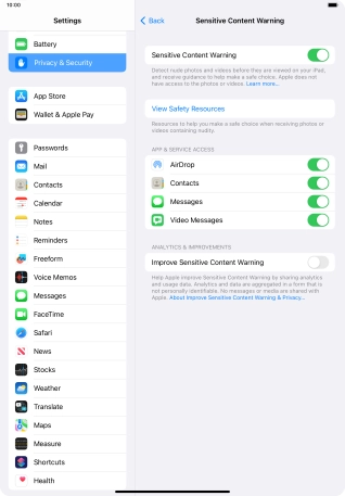 Press the indicators next to the required applications to turn the function on or off.