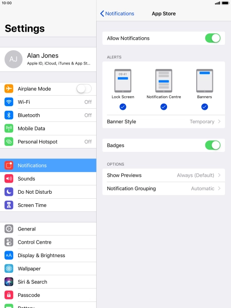 Press the indicator next to 