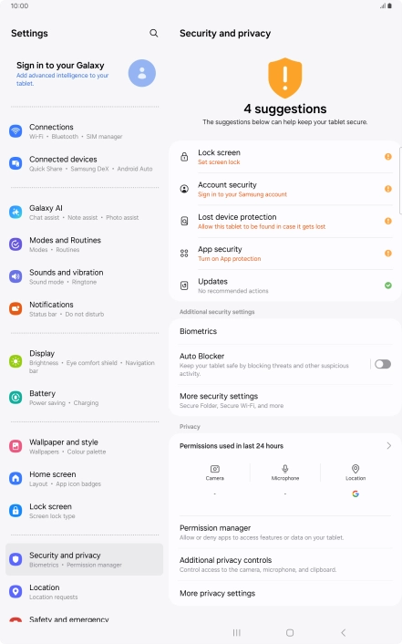 Press More security settings. Press More security settings.