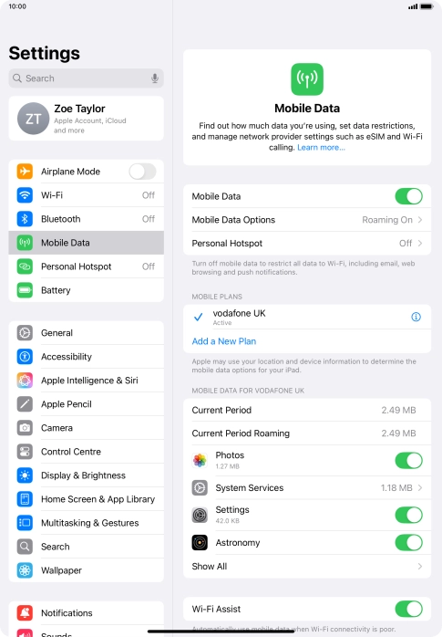 Press Mobile Data Options.