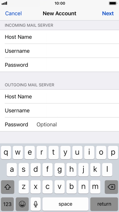 Press Password and key in the password for your email account. Please note that if you're using Vodafone's outgoing server, leave the password field empty.