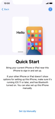 Follow the instructions on the screen to transfer content from another device running iOS 11 or later or press Set Up Manually.