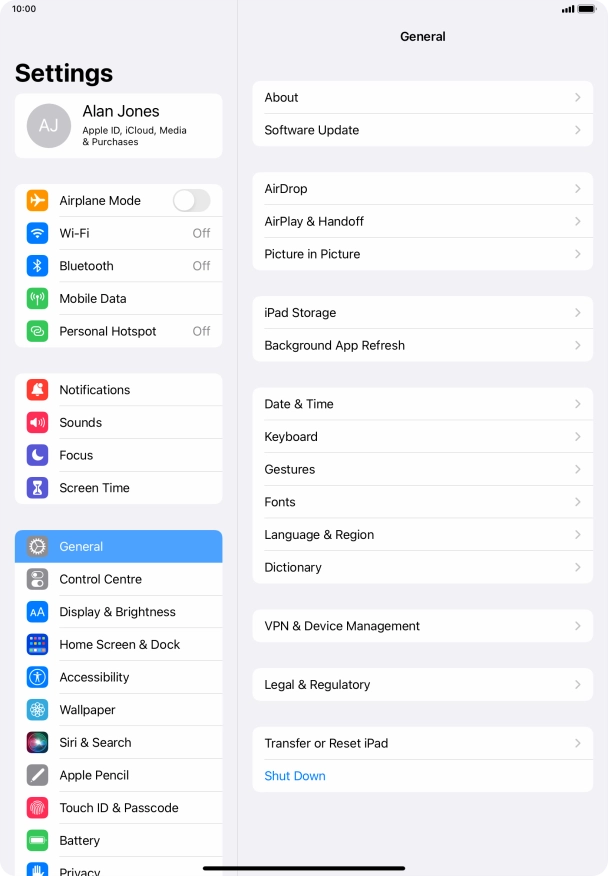 Press Transfer or Reset iPad.