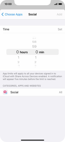 Set the required time limit for use of the selected category.