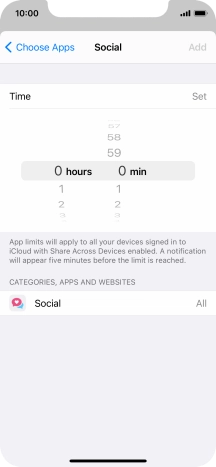 Set the required time limit for use of the selected category.
