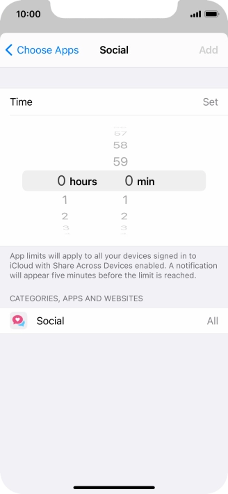 Set the required time limit for use of the selected category.