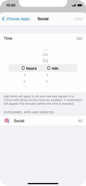 Set the required time limit for use of the selected category.