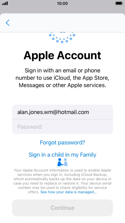 Press Password and key in the password for your Apple ID.