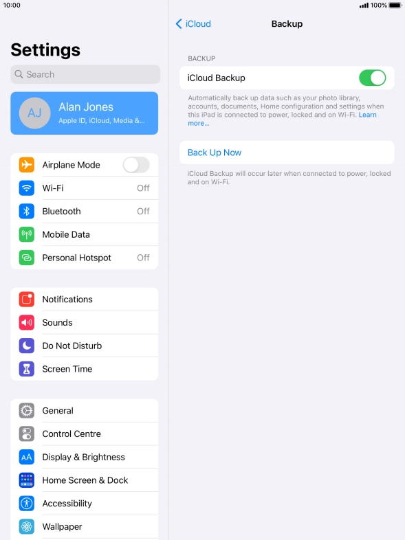 Press Back Up Now and wait while the tablet memory is backed up. Press Back Up Now and wait while the tablet memory is backed up.