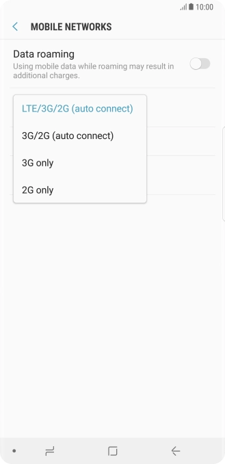 Press the required network mode.