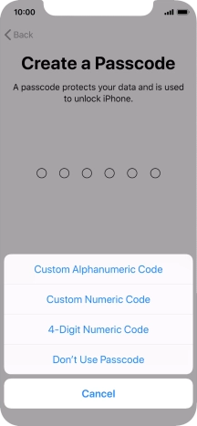 Follow the instructions on the screen to turn on use of phone lock code or press Don't Use Passcode.